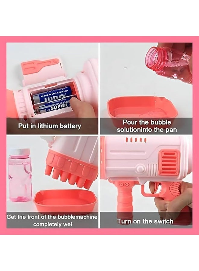 Bubble Machine 16 Holes, Battery Operated, Automatic Bubble Blower Gun Pink and White - Image 5