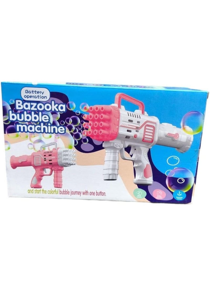 Bubble Machine 16 Holes, Battery Operated, Automatic Bubble Blower Gun Pink and White - Image 1