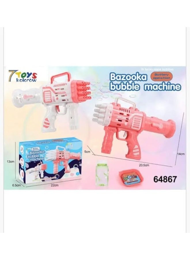 Bubble Machine 16 Holes, Battery Operated, Automatic Bubble Blower Gun Pink and White - Image 2