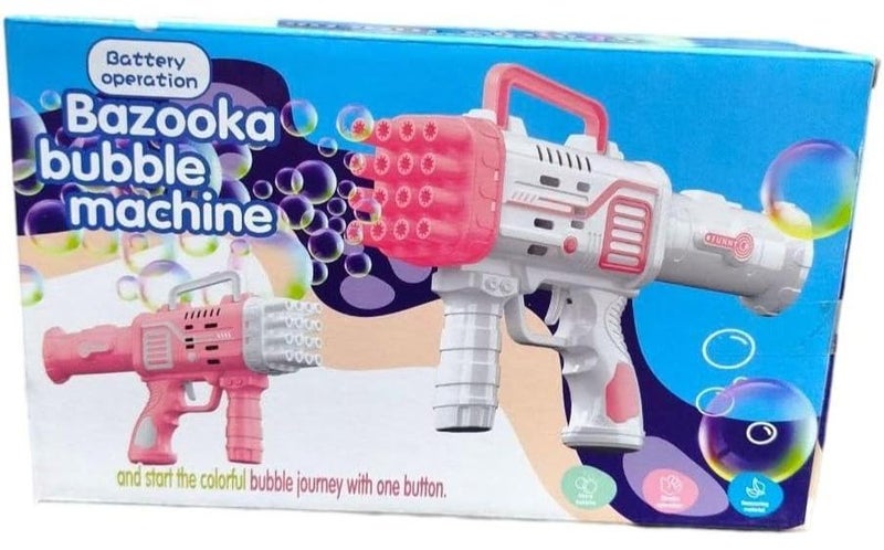 Bubble Machine 16 Holes, Battery Operated, Automatic Bubble Blower Gun Pink and White - Image 1