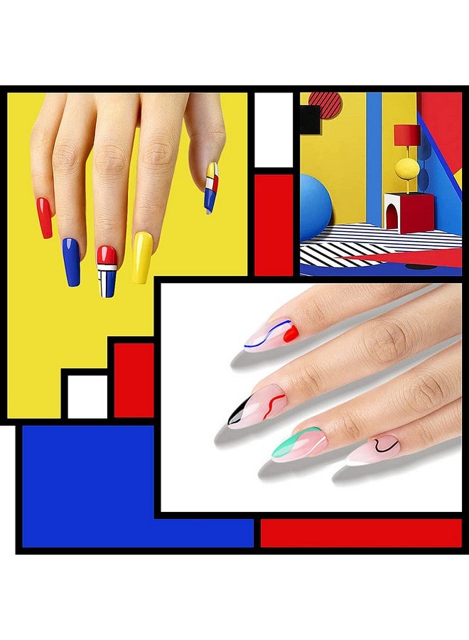 RARJSM Painted Gel Nail Polish Set6Pcs Black White Red Blue Green Yellow Liner Polish Pen Uv Led Curing Requires Nail Painting Gel Polishesgeometric 3D Nail Art Diy Nail Design - Image 3