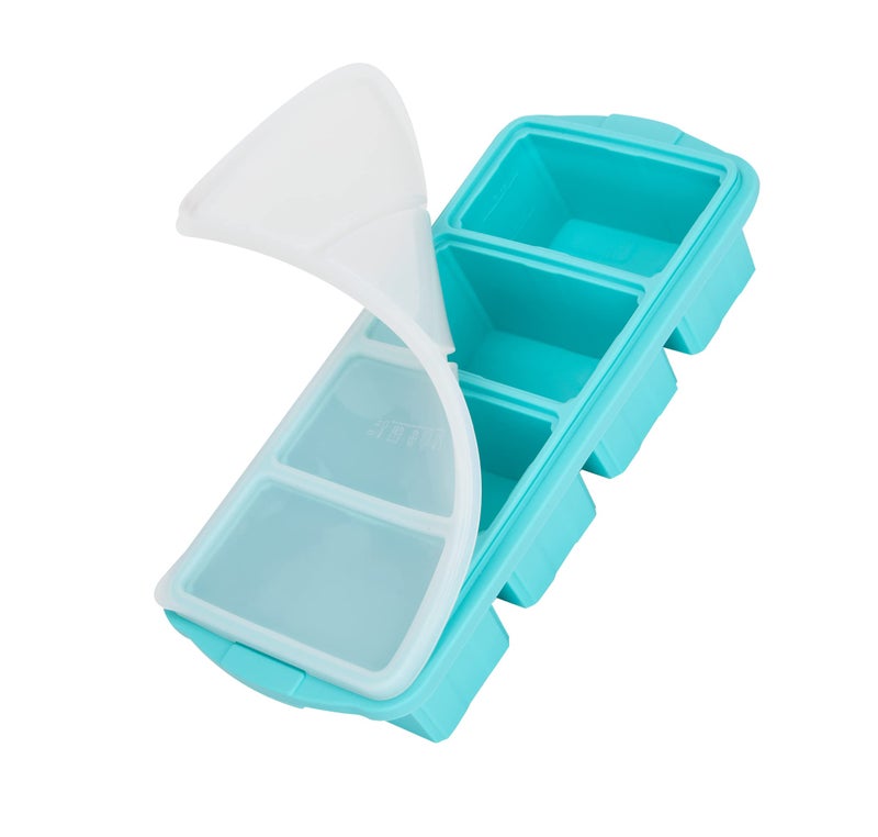 Silicone Freezing Tray with Lid Large Ice Cube Tray Nonstick Soup Freezer Container with 4 Compartments for Storing and Freezing Soups Broths Sauces and Liquid Diets Oven and Dishwasher Safe
