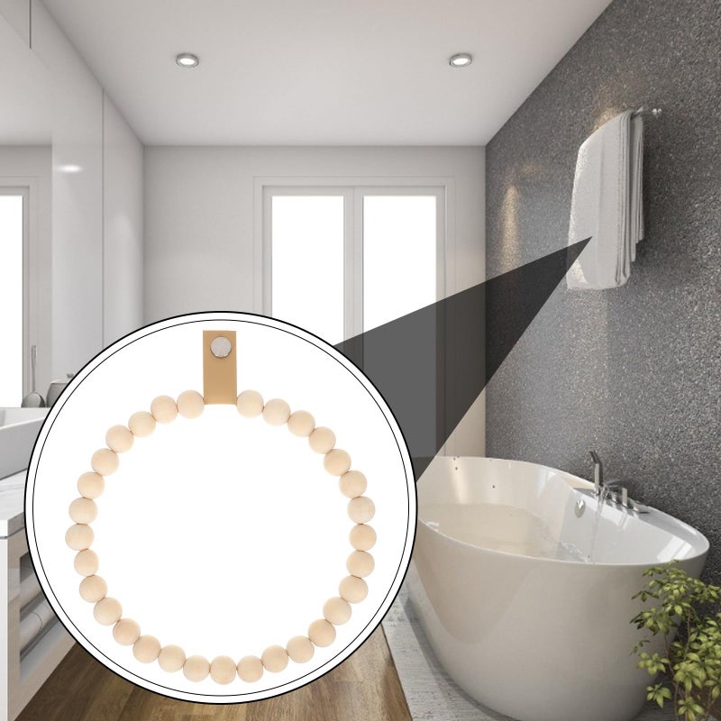 Wooden Bead Towel Ring Wall Mount Hand Towel Holder Farmhouse Bohemian Bathroom Decor - Image 3