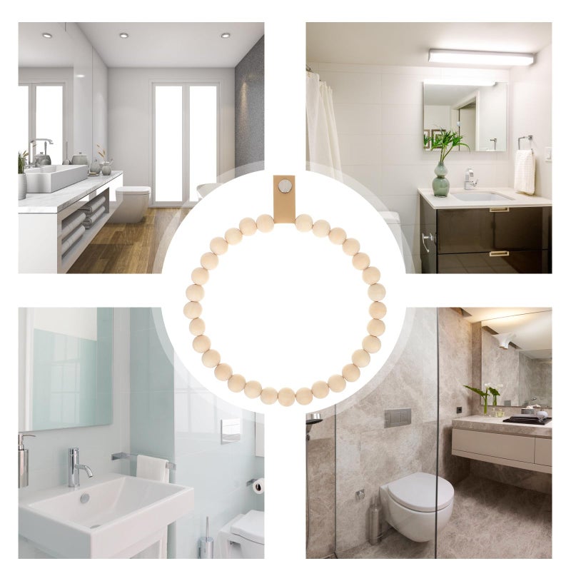 Wooden Bead Towel Ring Wall Mount Hand Towel Holder Farmhouse Bohemian Bathroom Decor - Image 5