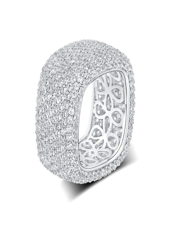 MDFUN 18K White Gold Plated Iced Out Engagement Promise Wedding Eternity Square Ring for Women Men, Sparkling Cubic Zirconia Rings 13.5mm Width Size 5.5 - Image 1