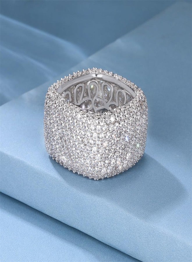 MDFUN 18K White Gold Plated Iced Out Engagement Promise Wedding Eternity Square Ring for Women Men, Sparkling Cubic Zirconia Rings 13.5mm Width Size 5.5 - Image 3
