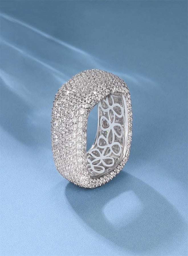 MDFUN 18K White Gold Plated Iced Out Engagement Promise Wedding Eternity Square Ring for Women Men, Sparkling Cubic Zirconia Rings 13.5mm Width Size 5.5 - Image 5