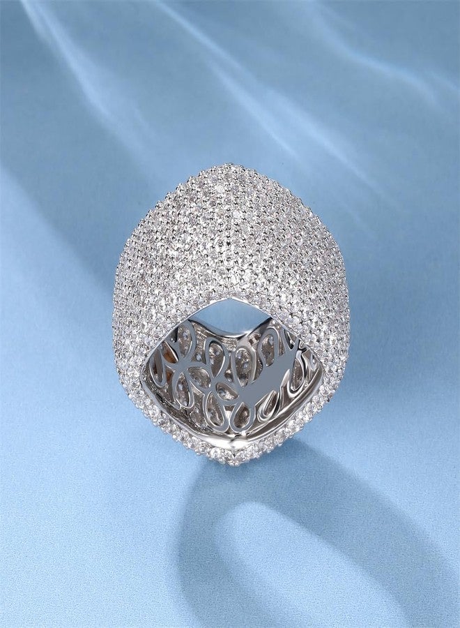 MDFUN 18K White Gold Plated Iced Out Engagement Promise Wedding Eternity Square Ring for Women Men, Sparkling Cubic Zirconia Rings 13.5mm Width Size 5.5 - Image 4