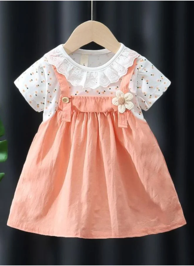 YUNIQEE Orange A-Line Crew Neck Printed Dress