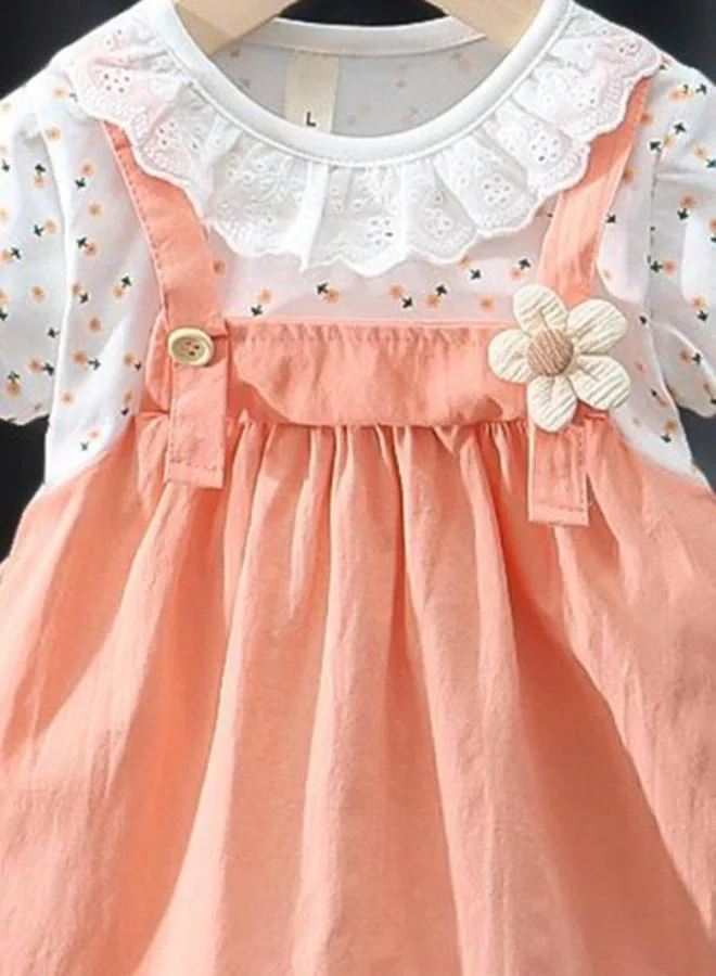 يونيكي Orange A-Line Crew Neck Printed Dress