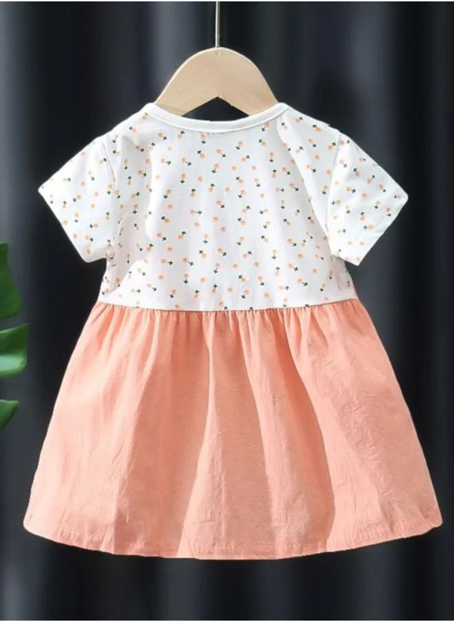 YUNIQEE Orange A-Line Crew Neck Printed Dress