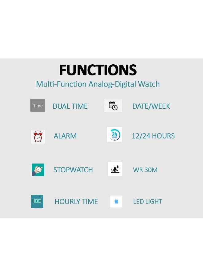 ShoppeWatch Mens Referee Sports Watch Big Square Face LED Dual Time Analog Digital Light Up Dial Stopwatch Leather Band Reloj Deportivo para Hombre Cronometros Wacht, Black Dial, Multifunction Analog - Image 1