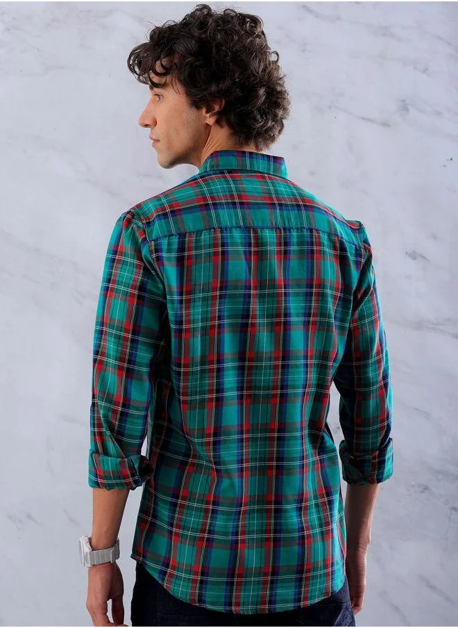 شركة المرآب الهندية Men Slim Fit Checkered Full Sleeves Cutaway Collar Casual Shirt