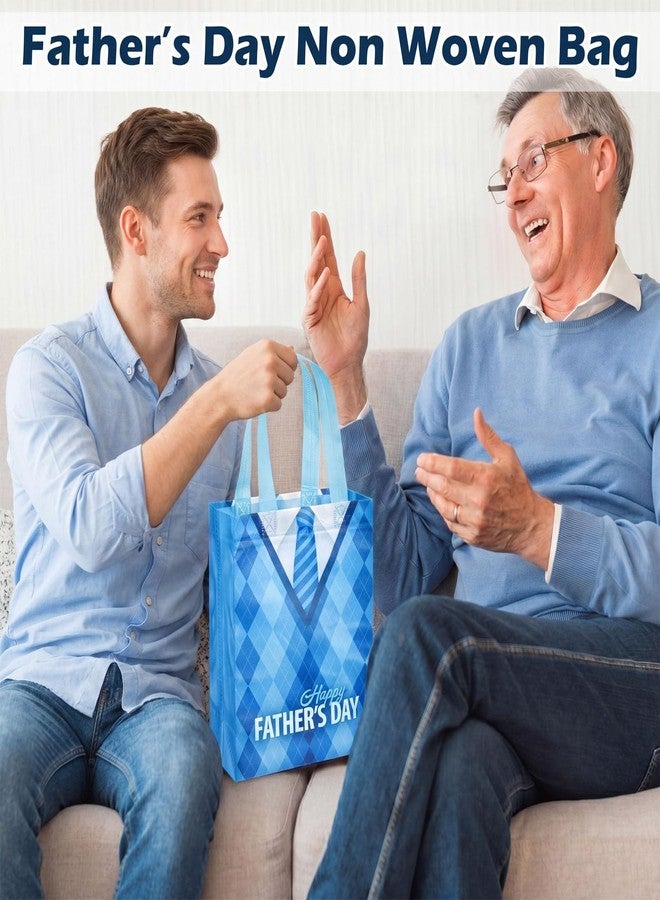 Wovnet 30 Pcs Fathers Day Gift Bags with Handle Reusable Non Woven Goodie Party Favor Bags Blue Best Dad Theme Treat Tote Bag for Dad Men Grandpa Gift Wrapping 10 x 8 x 4in - Image 4