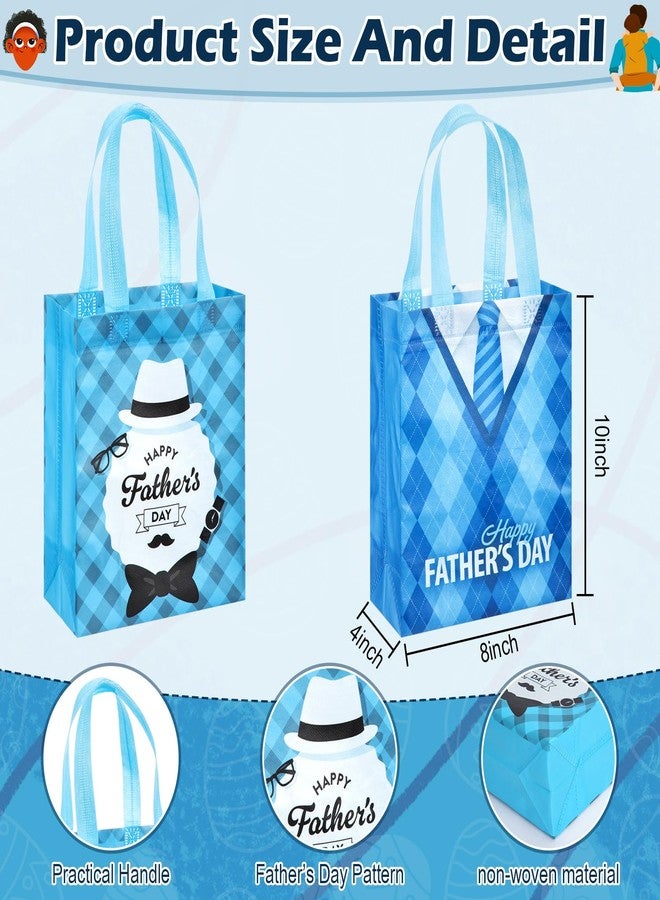 Wovnet 30 Pcs Fathers Day Gift Bags with Handle Reusable Non Woven Goodie Party Favor Bags Blue Best Dad Theme Treat Tote Bag for Dad Men Grandpa Gift Wrapping 10 x 8 x 4in - Image 3
