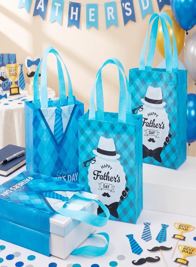 Wovnet 30 Pcs Fathers Day Gift Bags with Handle Reusable Non Woven Goodie Party Favor Bags Blue Best Dad Theme Treat Tote Bag for Dad Men Grandpa Gift Wrapping 10 x 8 x 4in - Image 2