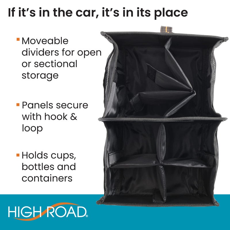High Road Car Organizer with Cup Holder Dividers - Front Seat Organizer for Drivers or Middle Seat Car Organizer for Kids - Portable Car Caddy with Easy Carry Handle - Image 5
