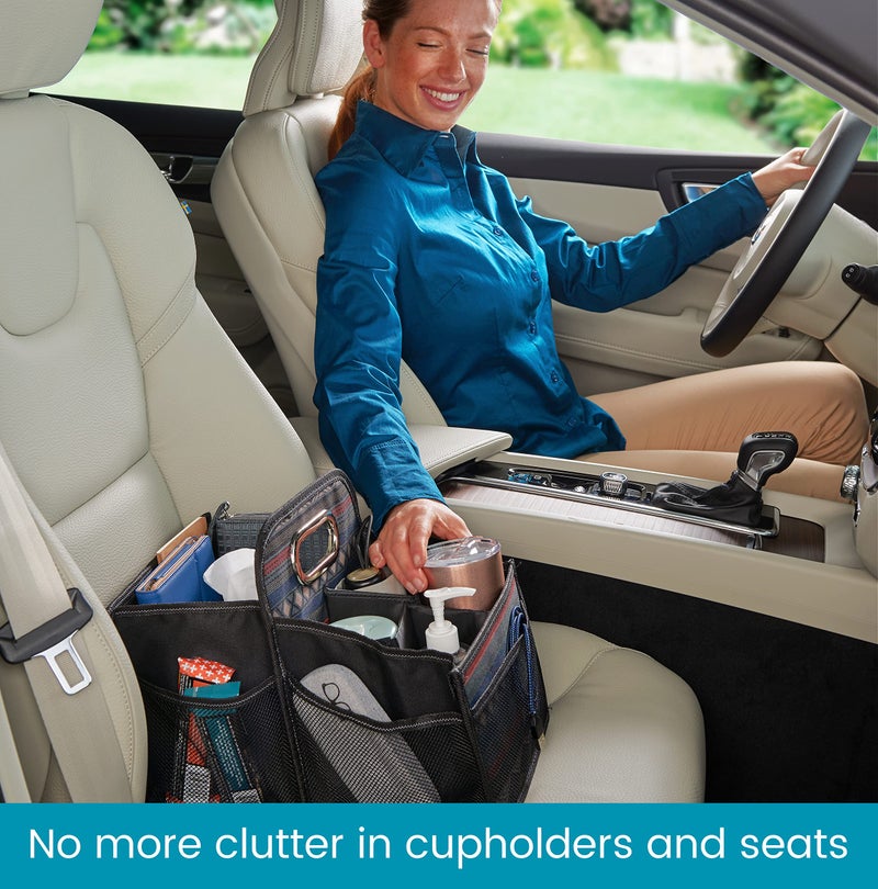 High Road Car Organizer with Cup Holder Dividers - Front Seat Organizer for Drivers or Middle Seat Car Organizer for Kids - Portable Car Caddy with Easy Carry Handle - Image 2