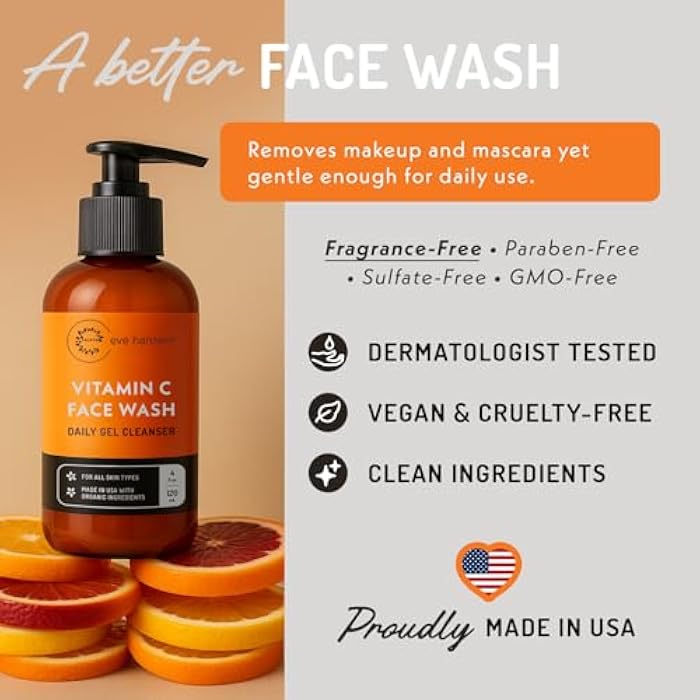 Eve Hansen Vitamin C Cleanser Face Wash | Anti Aging Facial Cleanser for Fine Lines, Age Spots, Dark Circles | Cruelty Free Skin Care Cleansing Gel with Aloe Vera, Vitamin E (4 oz) - Image 4