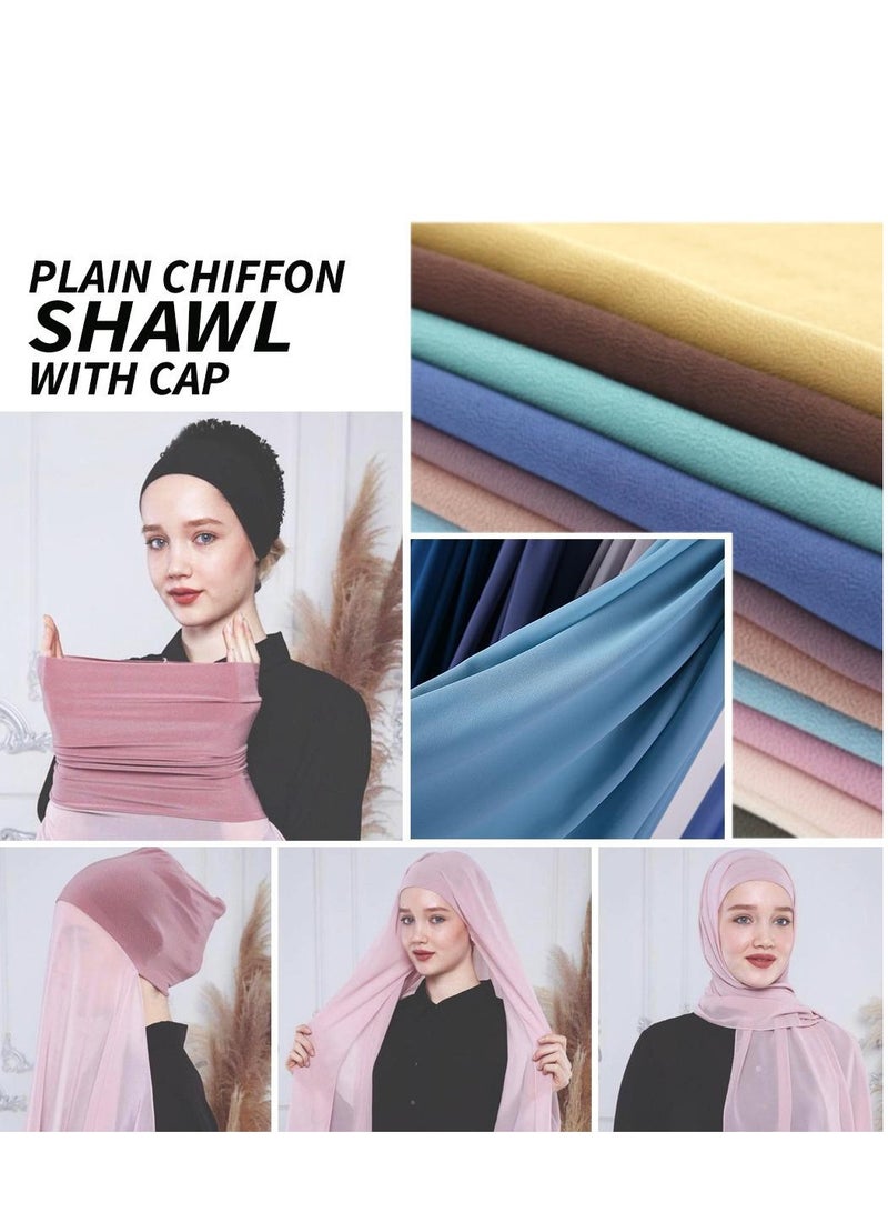 10 Pieces Assorted Color Chiffon Hijab for Women with Inside Cap Lightweight Soft Breathable Muslim Scarf Modest Head Cover