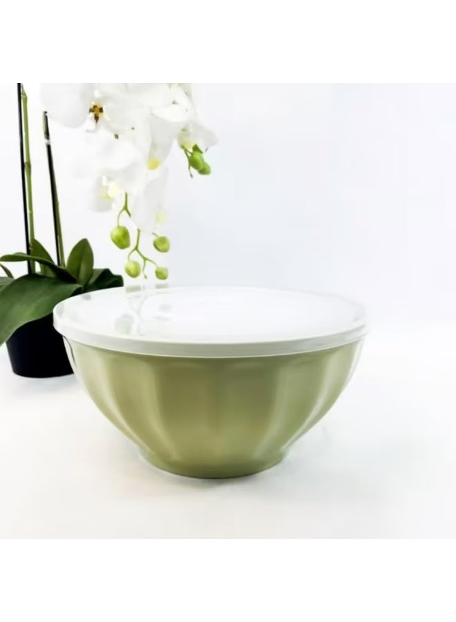 طقم أوعية خلط بلاستيكية مع أغطية – 4 قطع متداخلة بأحجام مختلفة لتحضير وتخزين الطعام – لون أخضر زيتوني – آمنة للميكروويف وخالية من BPA - Image 4