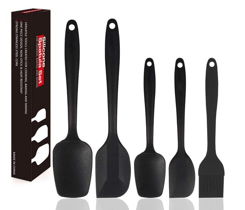 HomeFast Food Grade Silicone Rubber Spatula Set for Utensils for Cooking Baking Mixing Heat Resistant Non Stick Dishwasher Safe Flexible BPA Free Set of 5 - Image 1