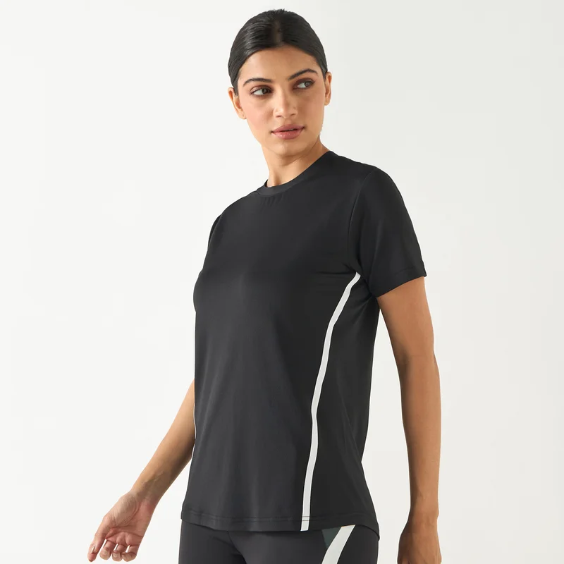 ADOT by Splash Textured Crew Neck T-shirt with Short Sleeves