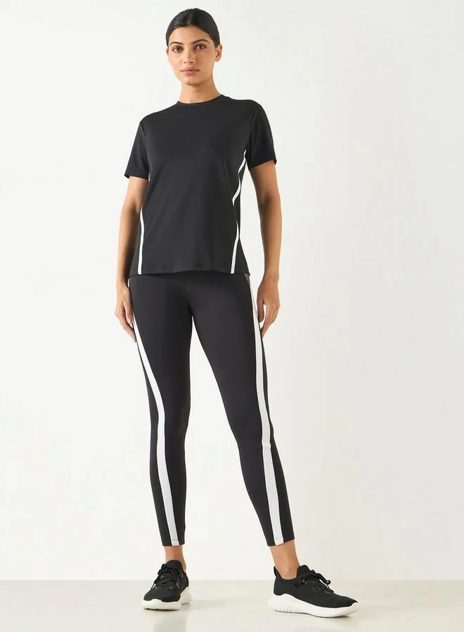 ADOT by Splash Textured Crew Neck T-shirt with Short Sleeves