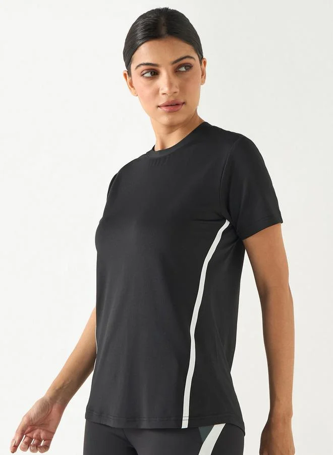 ADOT by Splash Textured Crew Neck T-shirt with Short Sleeves