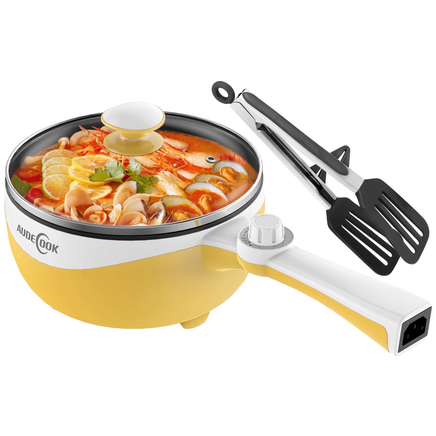 Audecook Hot Pot Electric 17L Mini Electric Skillet Portable Nonstick Saut Pan with Power Adjustment Rapid Noodles Cooker Travel Multicooker for SteakSoupEggOatmealNoodles