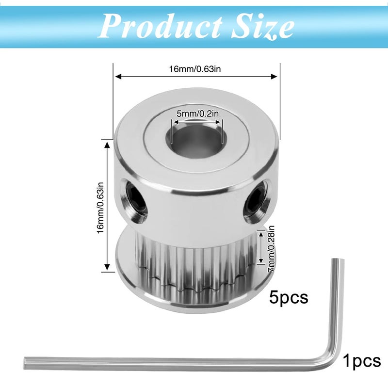 Serplex ® GT2 20 سن 5mm ثقب توقيت بكرة عجلة متزامنة من الألمنيوم لحزام 6mm، بكرة توقيت GT2 20T متوافقة مع طابعة RepRap 3D Prusa i3 (5 قطع) - Image 2