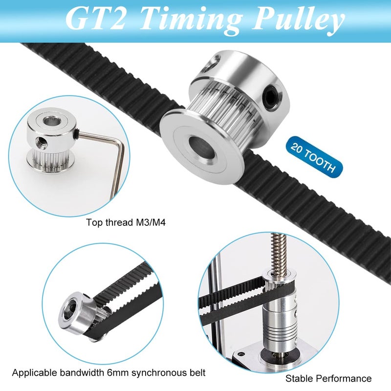 Serplex ® GT2 20 سن 5mm ثقب توقيت بكرة عجلة متزامنة من الألمنيوم لحزام 6mm، بكرة توقيت GT2 20T متوافقة مع طابعة RepRap 3D Prusa i3 (5 قطع) - Image 3