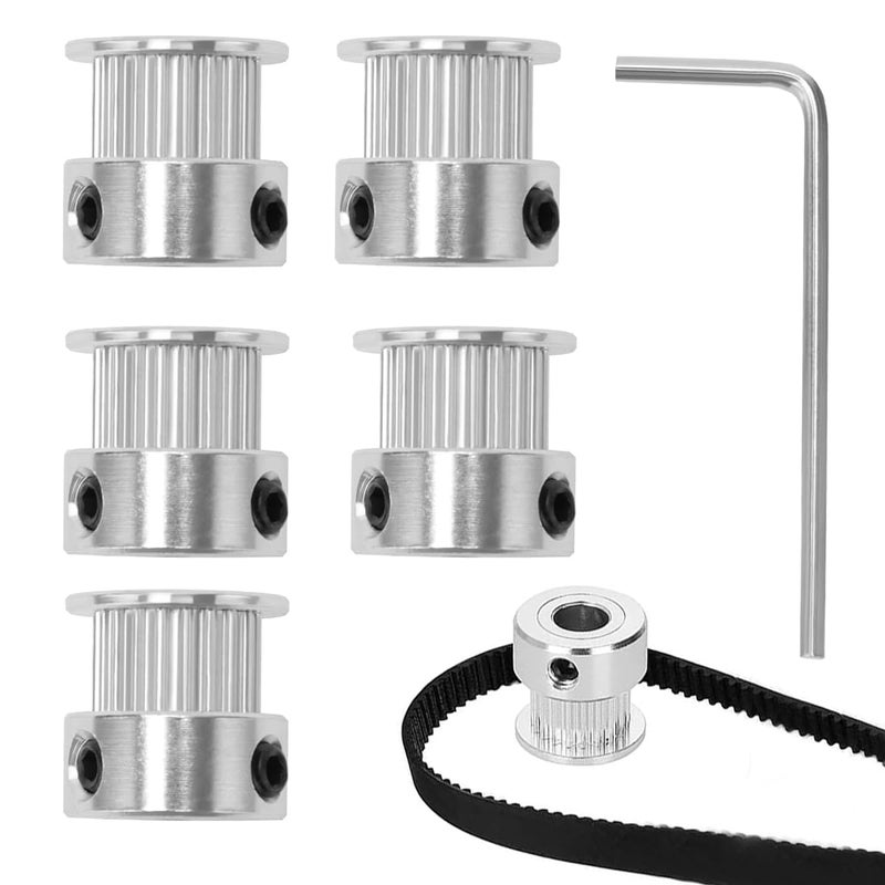 Serplex ® GT2 20 سن 5mm ثقب توقيت بكرة عجلة متزامنة من الألمنيوم لحزام 6mm، بكرة توقيت GT2 20T متوافقة مع طابعة RepRap 3D Prusa i3 (5 قطع) - Image 1