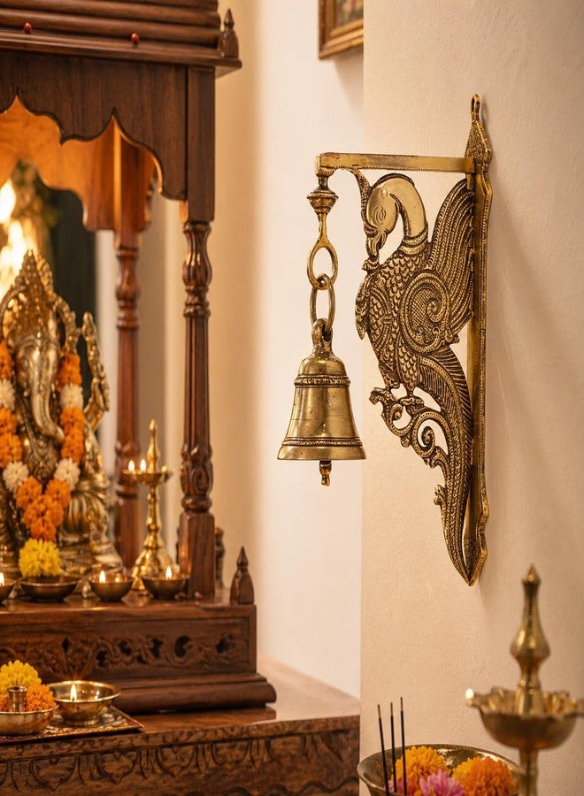 كارتيك خطاف كارتيك النحاسي لتعليق الببغاء على الحائط - تصميم طاووس تقليدي بطول 12 بوصة للديا والأجراس وديكور المنزل | زينة جدارية نحاسية عتيقة | قطع ديكور جدارية تقليدية لغرفة المعيشة - Image 4