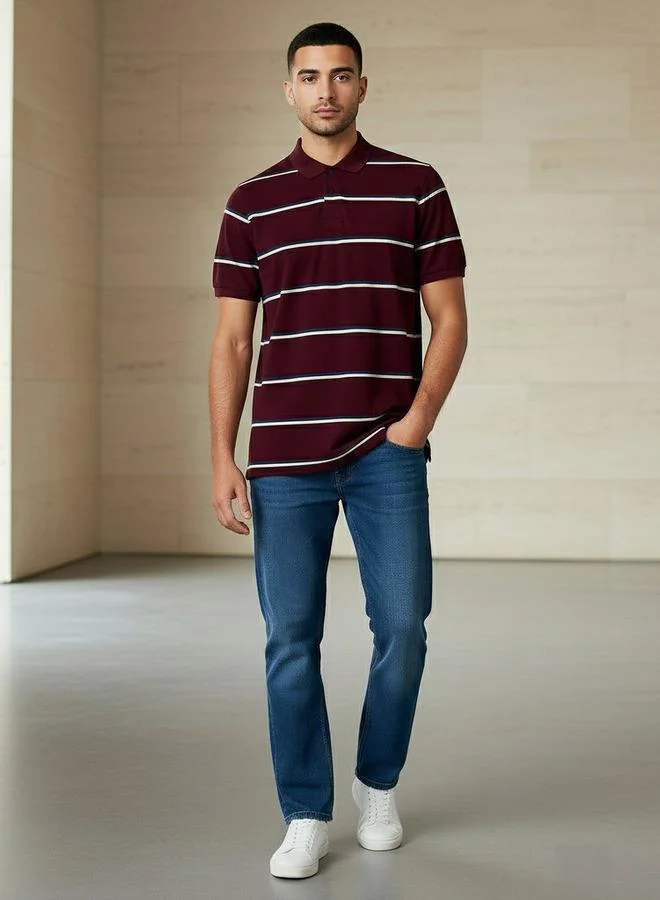 Splash FAV Men Short Sleeve Striped Polo T shirt