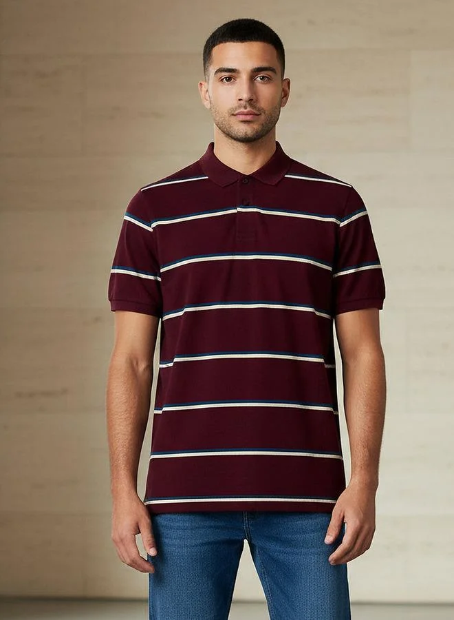 Splash FAV Men Short Sleeve Striped Polo T shirt