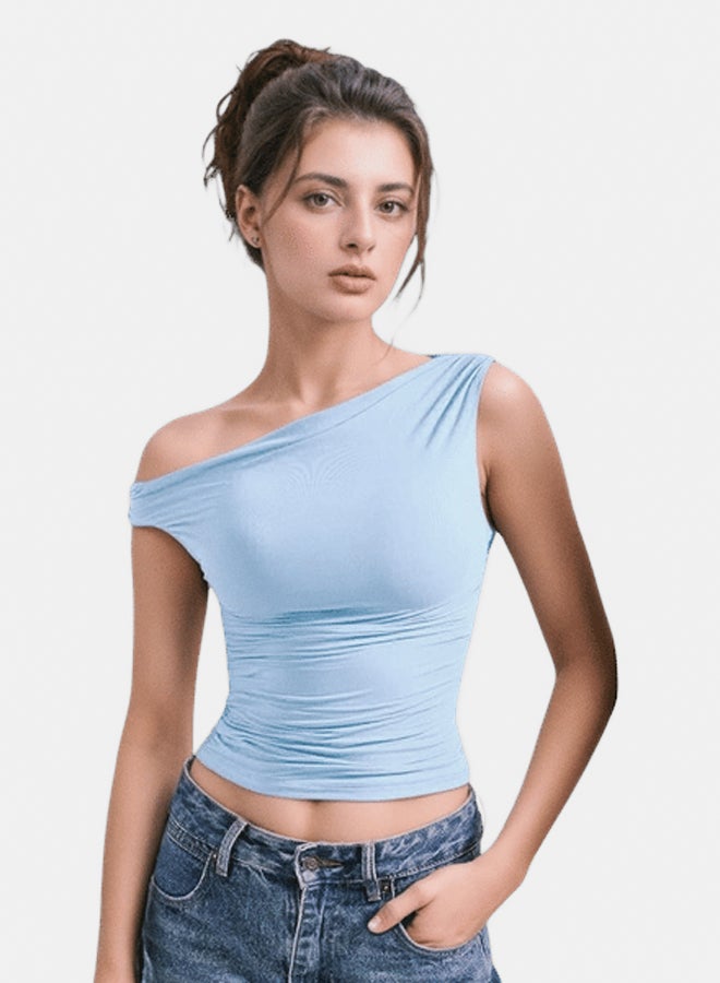 LAVEX draped-shoulder-top-babyblue-l