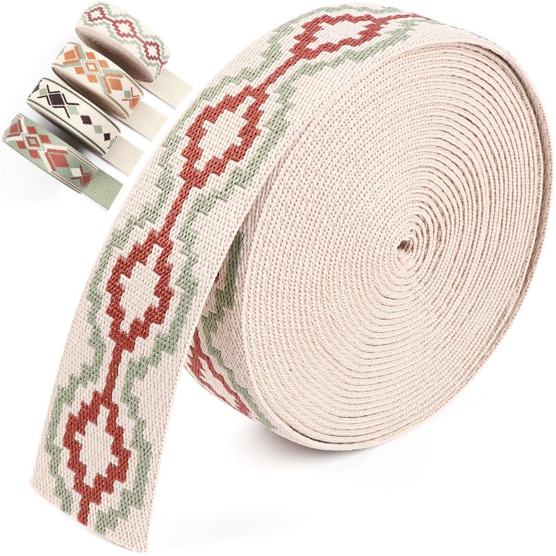PECMER 15 Inch Strap Webbing6 Yard Beige Boho Webbing1 12 Jacquard Webbing Polyester Nylon Webbing for Bags Purse Making Supplies Pet Collars Leash Tent Bag