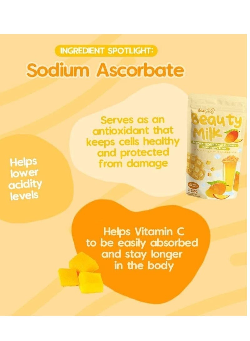Dear Face Beauty Milk Drink - 10 Sachets (18g Each) | Mango Flavored Collagen Supplement | Skin Nourishment Support - Image 2