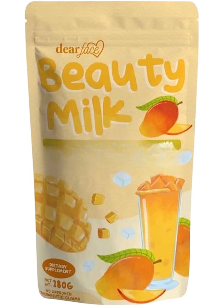 Dear Face Beauty Milk Drink - 10 Sachets (18g Each) | Mango Flavored Collagen Supplement | Skin Nourishment Support - Image 1