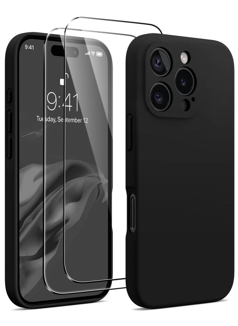 Raxoom Compatible with iPhone 16 Pro Case, Silicone Upgraded [Camera Protection], [Compatible with MagSafe], Anti-Scratch Microfiber Lining Inside with 2 Screen Protectors â€“ Black - Image 1