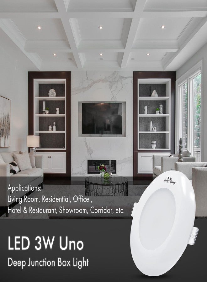 Murphy LED Uno 3W Round Deep Junction Box Light for False Ceiling | Cool White Mini Downlight | Anti-Glare Diffuser | Surge Protection | 45mm Cutout | 2 Years Warranty |Pack of 1 - Image 4