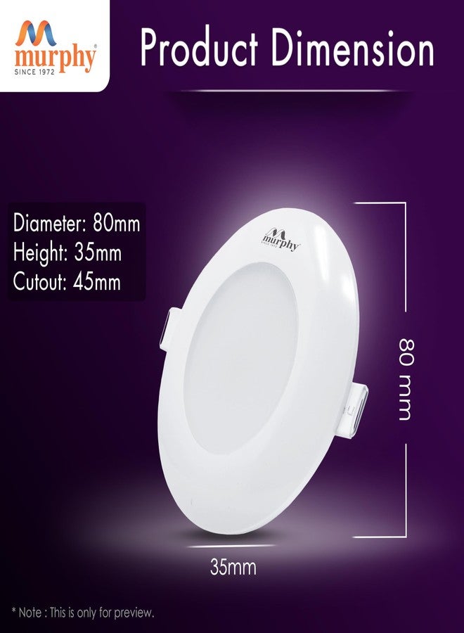 Murphy LED Uno 3W Round Deep Junction Box Light for False Ceiling | Cool White Mini Downlight | Anti-Glare Diffuser | Surge Protection | 45mm Cutout | 2 Years Warranty |Pack of 1 - Image 3