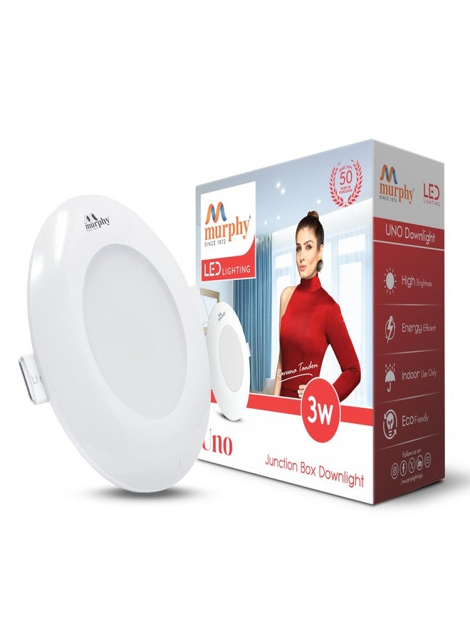 Murphy LED Uno 3W Round Deep Junction Box Light for False Ceiling | Cool White Mini Downlight | Anti-Glare Diffuser | Surge Protection | 45mm Cutout | 2 Years Warranty |Pack of 1 - Image 1