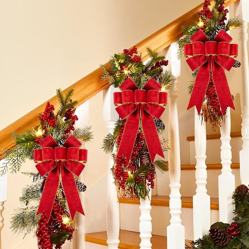Utehilly 1Pack Large Christmas Bows Velvet Red Bows Holiday Red Christmas Bows Decorations for Wreath Velvet Bows Decor for Christmas Tree Topper, Front Door, Outdoor(14 * 12 inch) - Image 5