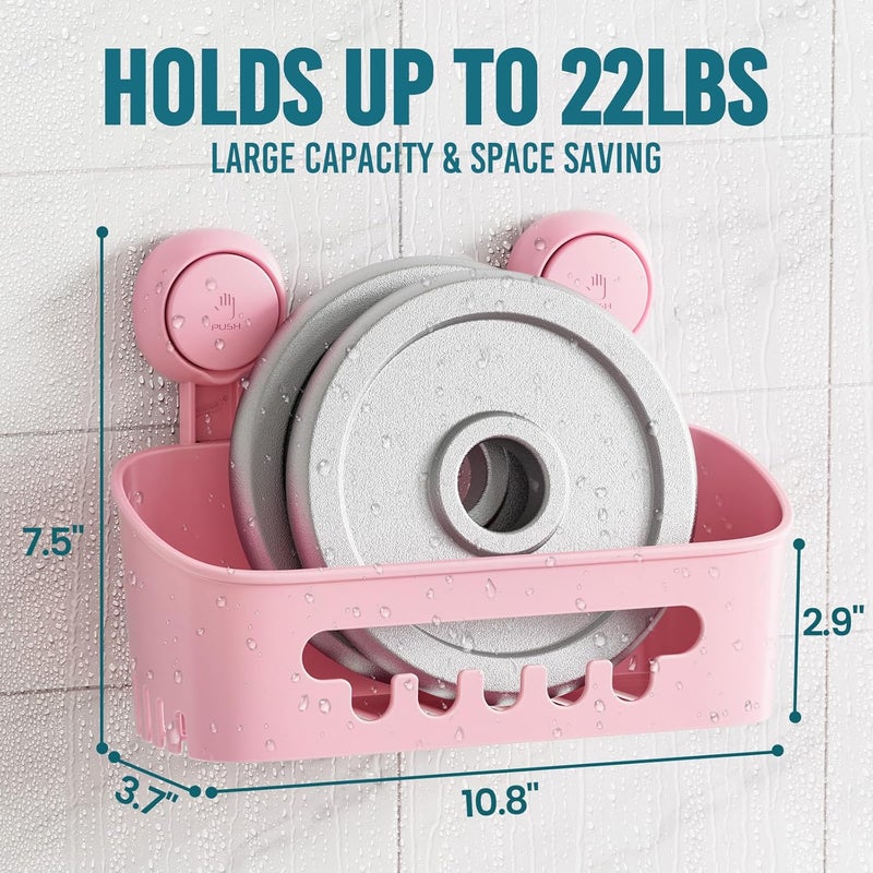 Taili Shower Caddy Suction Cup 2 Pack, Heavy Duty Bathroom Organizer, Removable Shelves for Inside Shower, Shampoo, Waterproof Suction Plastic Storage for Bathroom Accessories Holder, Pink - Image 4
