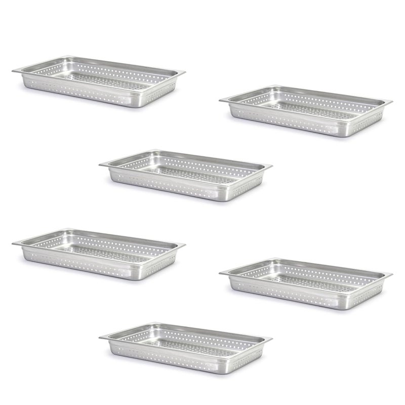 Adcraft Perforated Steam TableHotel Pan Full Size 212 Deep Pack of 6 in Stainless Steel PP200F2 - Image 1