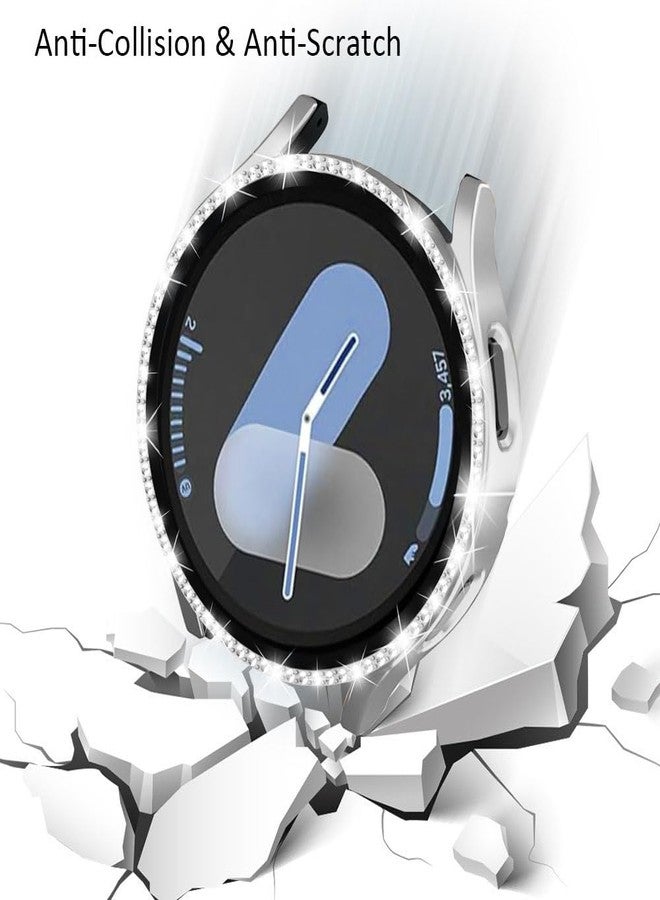 DEALELE [2-PACK] Case Compatible with Samsung Galaxy Watch 7 40mm, Bling Single-Row Diamond PC Protective Case Replacement Watch Cover Bumper (40mm, Silver+ Transparent) - Image 3