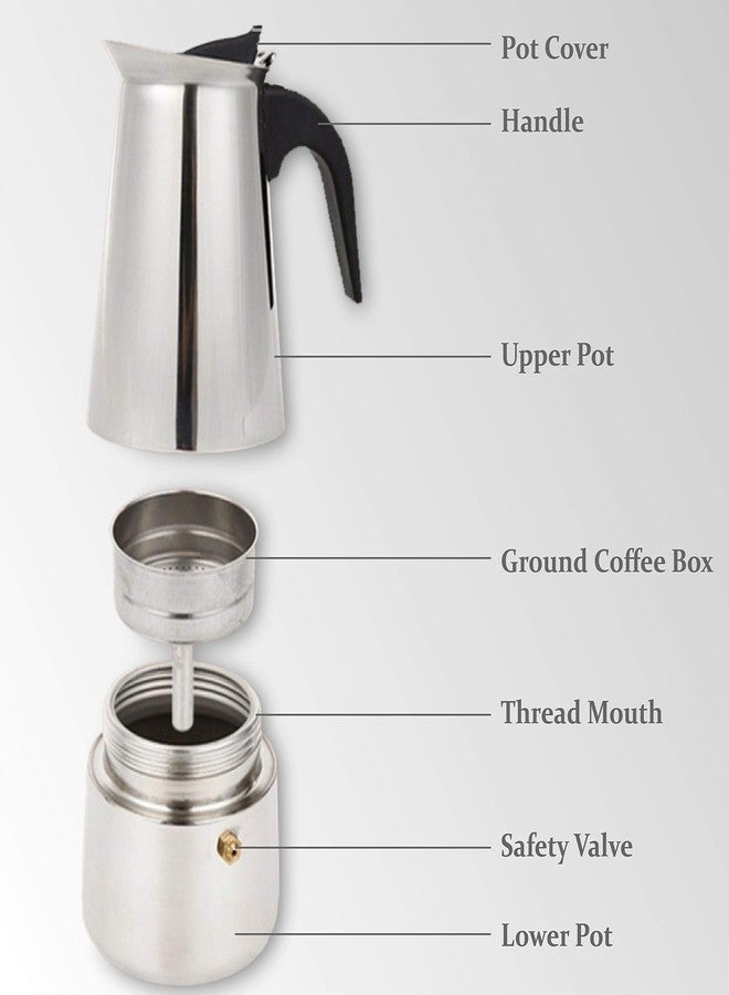 elabo Stovetop Espresso Machine and Moka Pot for Gas or Electric Ceramic Stovetop, Italian Espresso Coffee Shot Maker for Italian Espresso, Cappuccino and Latte, Stainless Steel 304, 10 Cups - Image 4