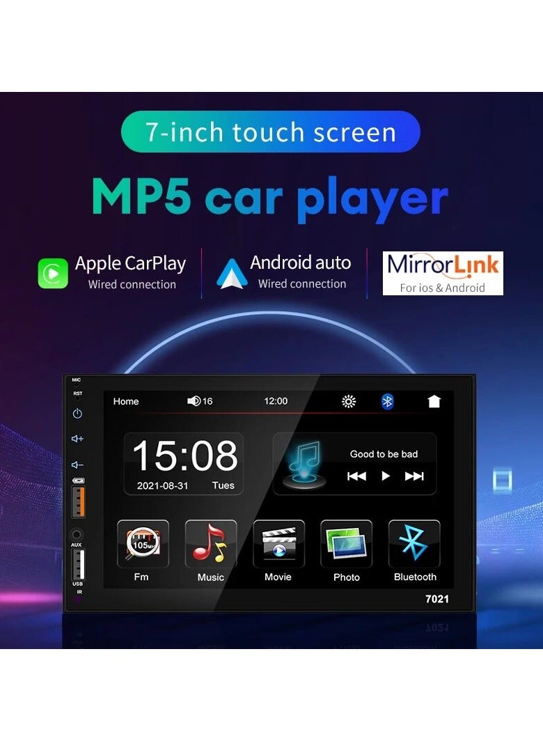 Mp5 Multimedia Player For Car, Dual Usb 7 Inch Capacitive Screen For Car, Durable Bluetooth TF Card Car Stereo Double Din Touch Screen, (Carplay MP5 Cam) - Image 2